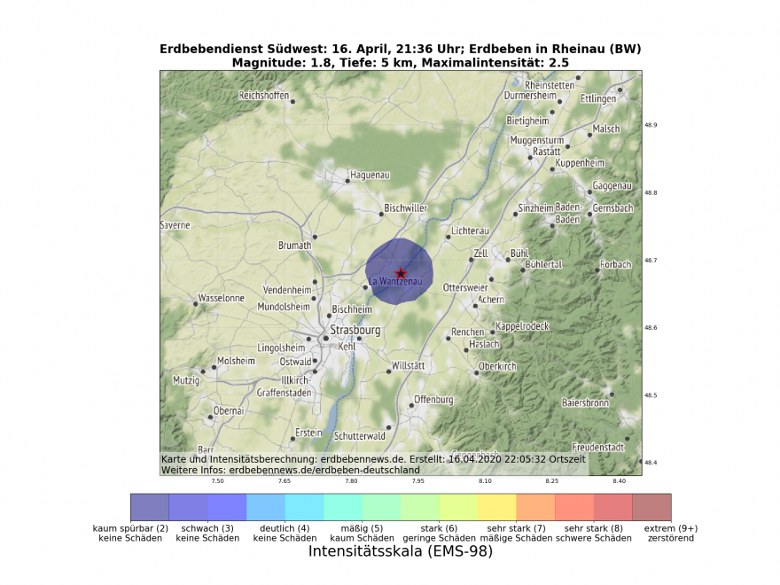 Drei spürbare Erdbeben in Rheinau | Erdbebennews