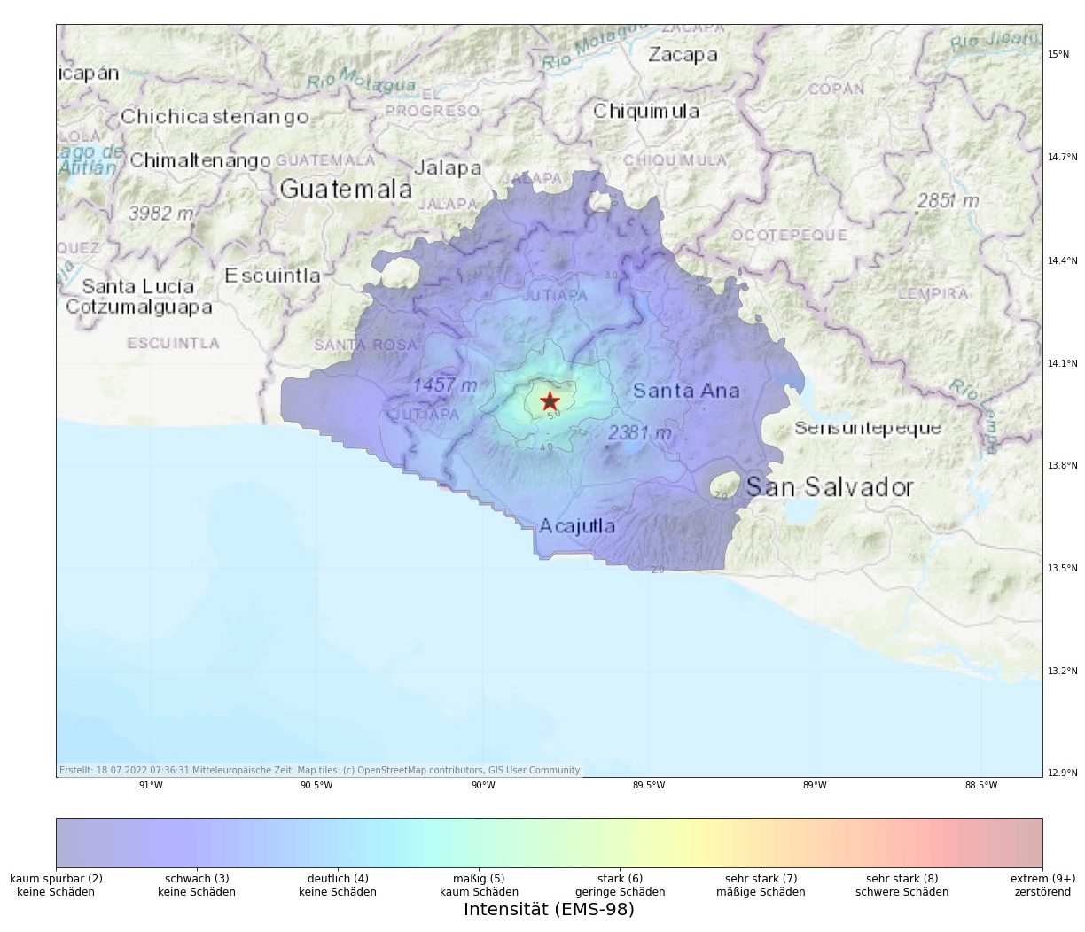 Erdbebenschwarm im Westen von El Salvador