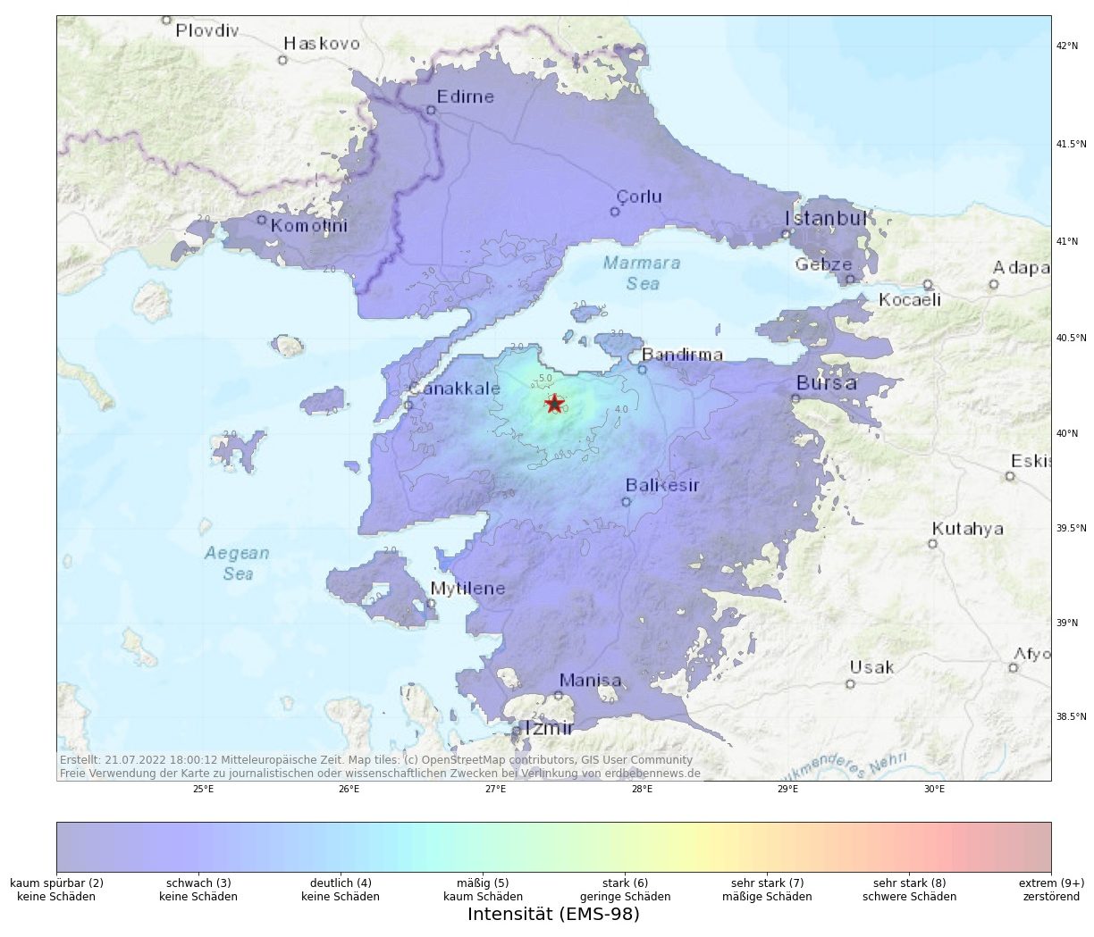Erdbeben im Nordwesten der Türkei