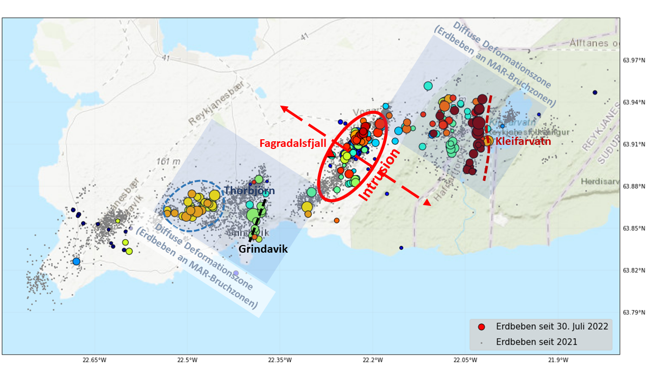 Übersichtskarte der Erdbeben auf Island