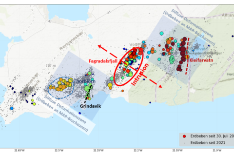 Übersichtskarte Erdbeben auf Island