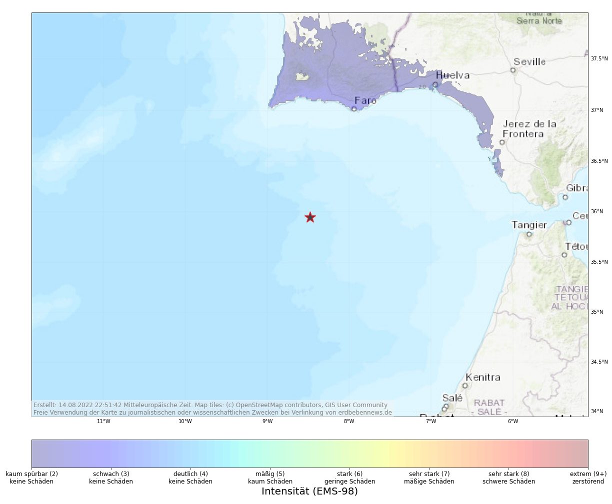 Erdbeben vor der Algarve-Küste, Portugal