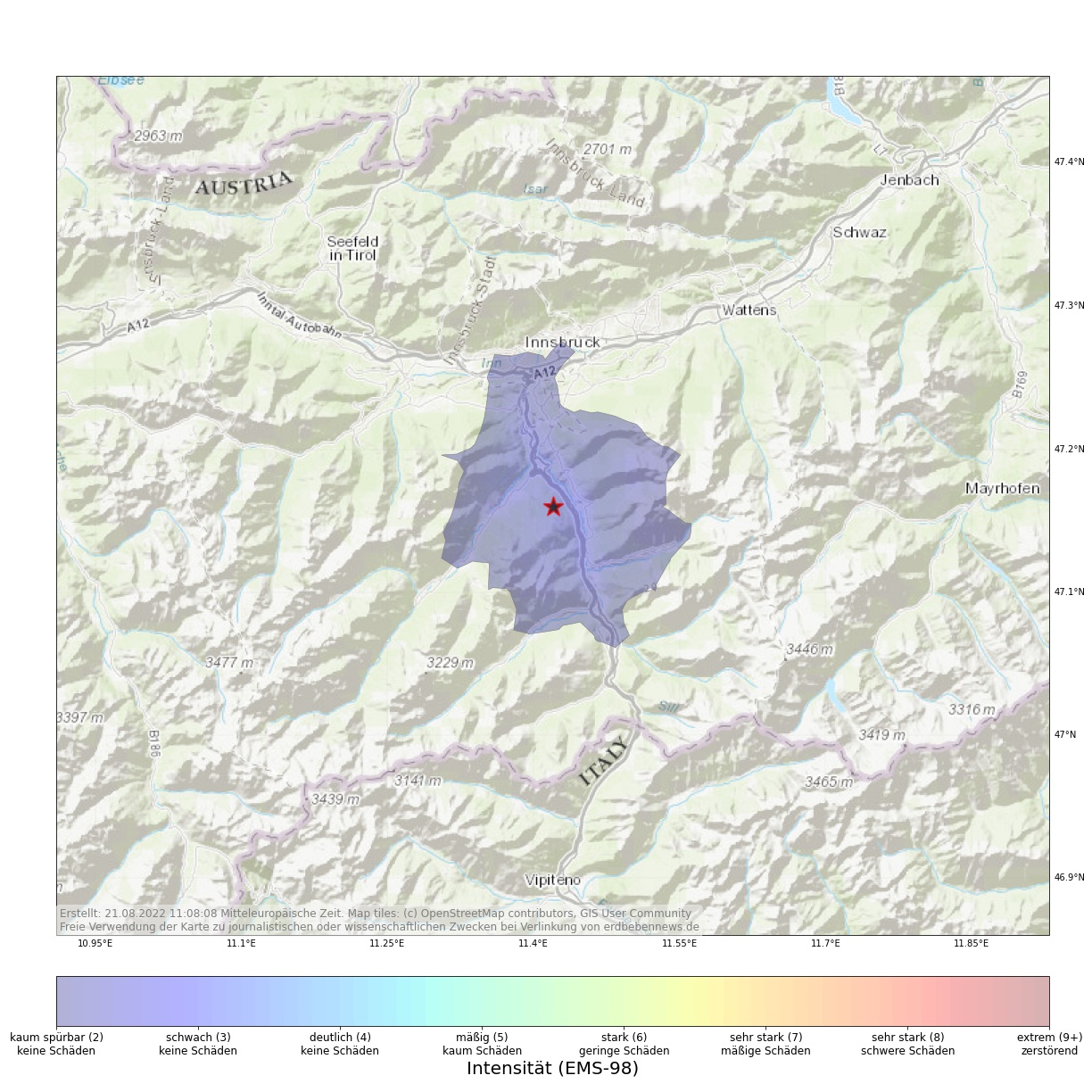 Leichtes Erdbeben in Fulpmes bei Innsbruck