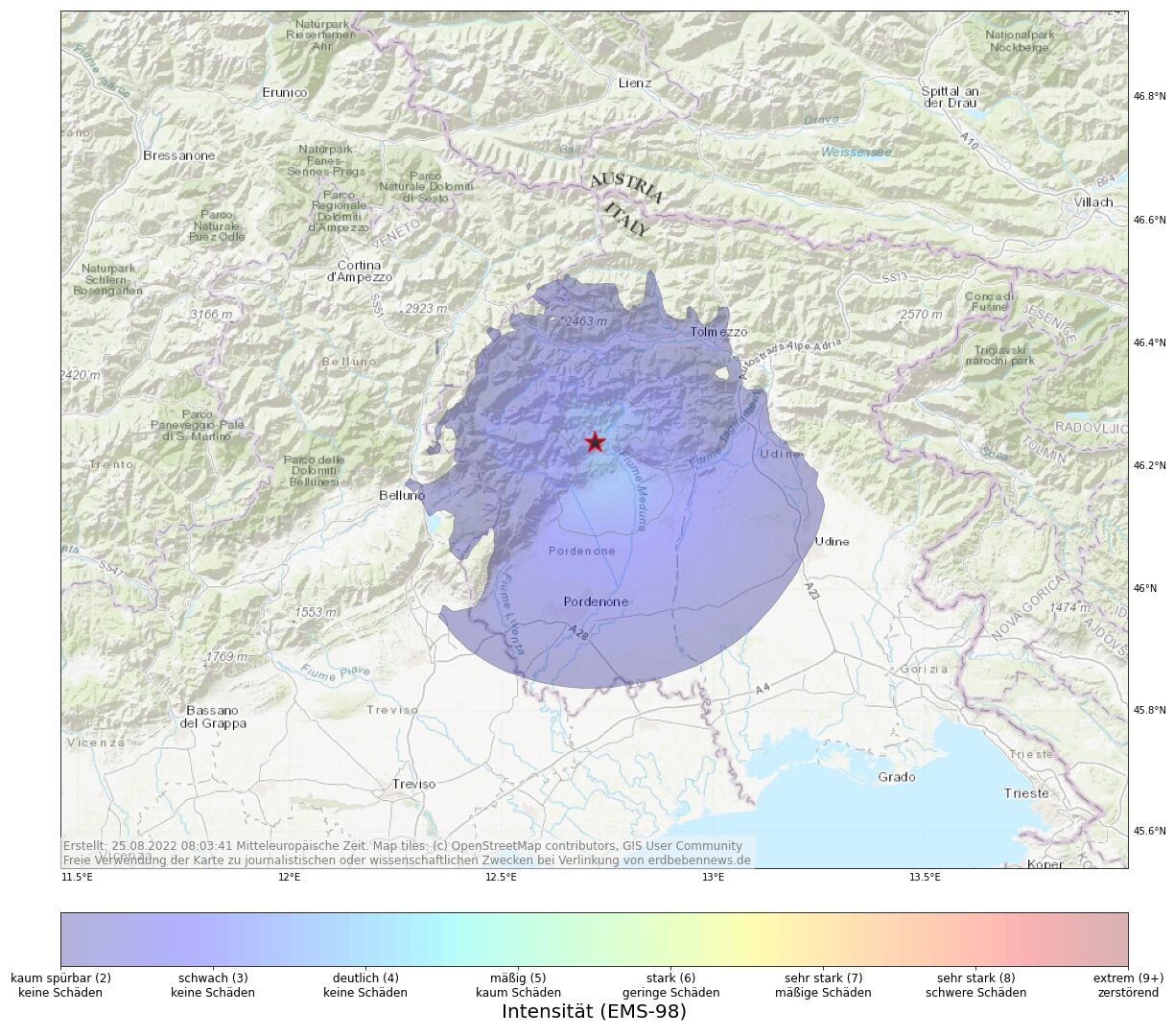 Erdbeben im Nordosten von Italien
