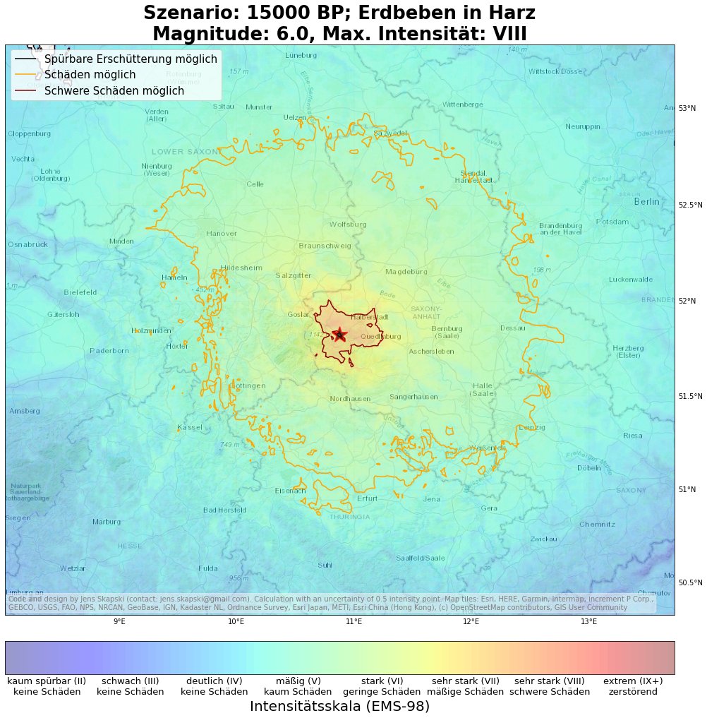 Szenario: Magnitude 6 Erdbeben im Harz, wie es möglicherweise vor 15000 Jahren passiert ist. 
