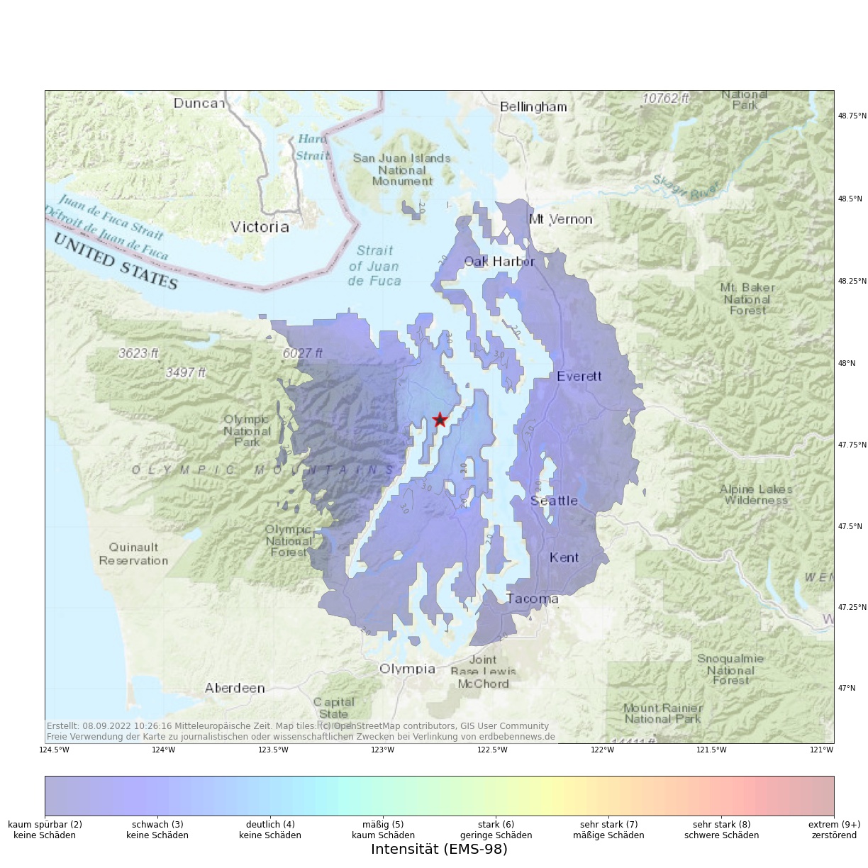 Leichtes Erdbeben nahe Seattle, Washington