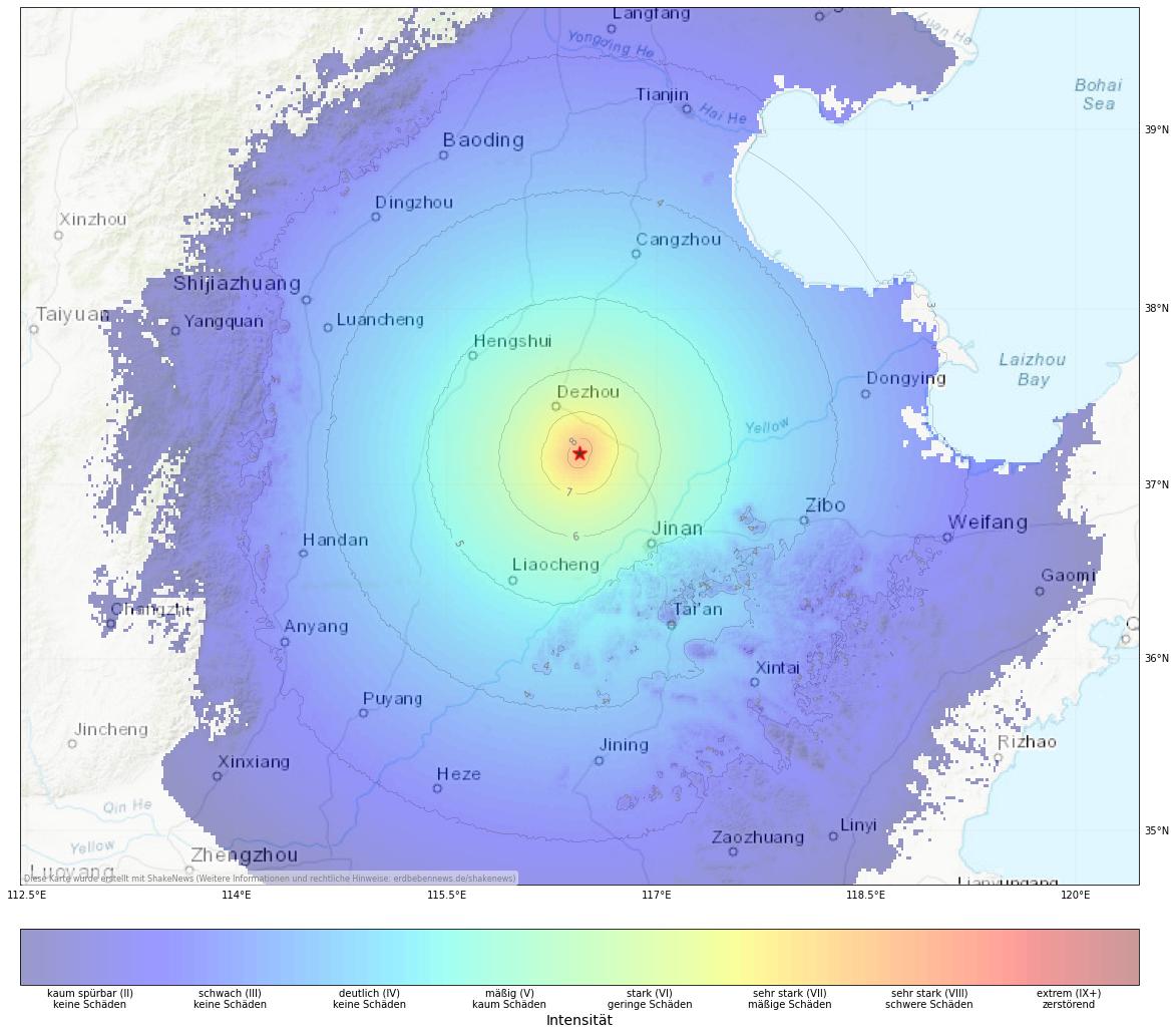 Starkes Erdbeben (M5.5) im Osten von China: 21 Verletzte